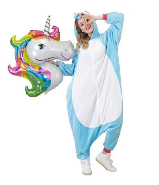 Jammies For Parties Unisex Animal Onesie Pajamas For Adults (Teal Unicorn)